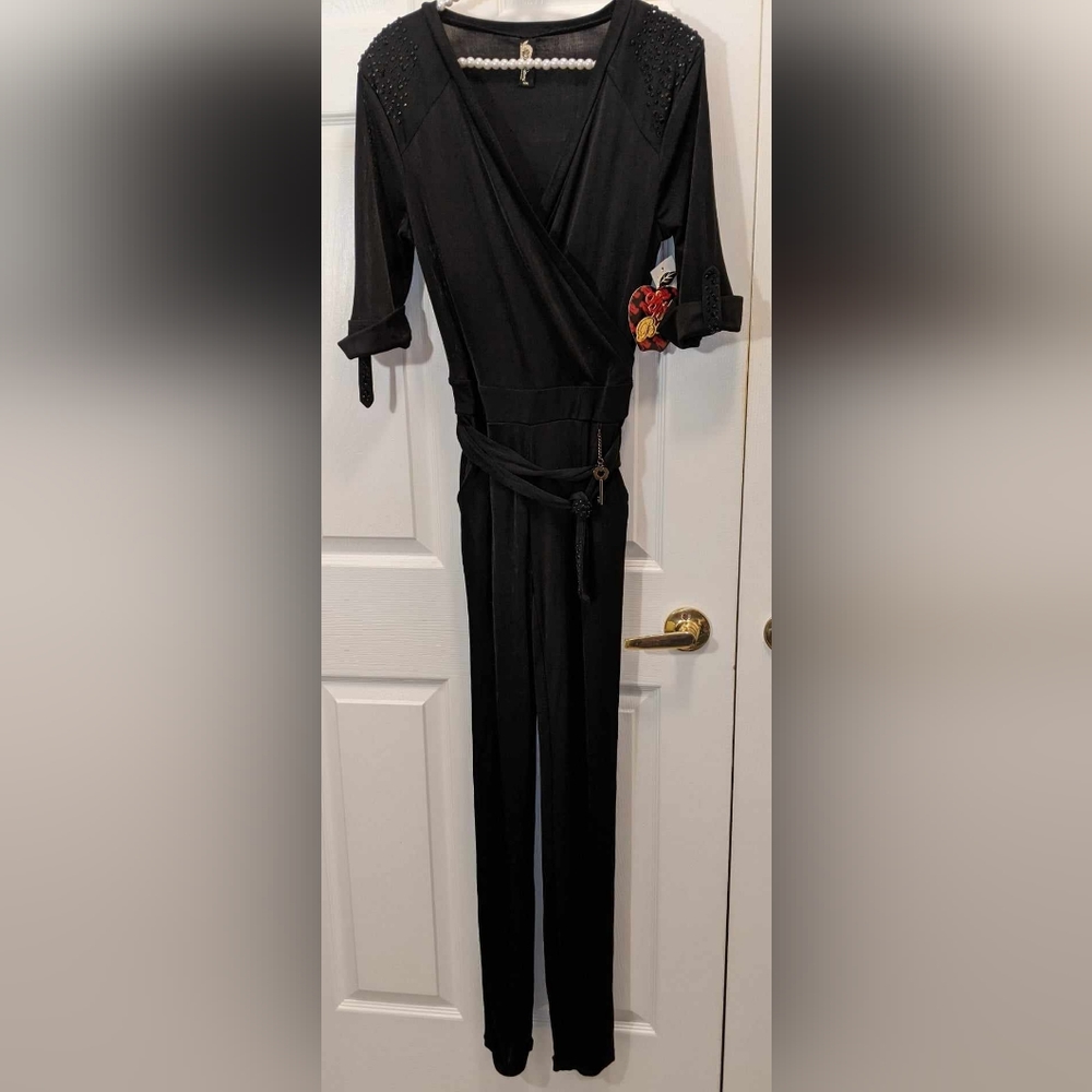 NWT. Blk Apple Bottom Long Sleeve Beaded Jumpsuit Size M
